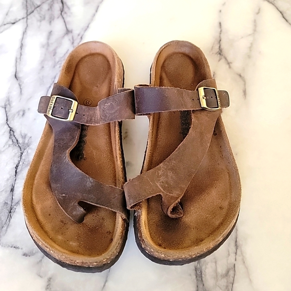 SoftMoc Women's Sandals Brown Leather Comfort Adjustable Buckle Size 8 [A24]